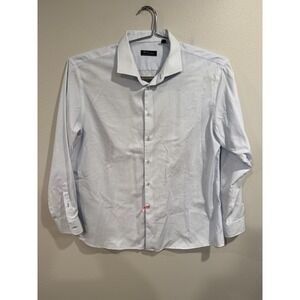 BLU By Polifroni Dress Shirt Men's 18.5 Blue Polka Dot Business Formal Button-Up